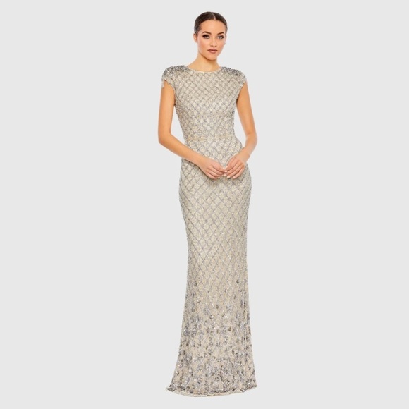 Mac Duggal 5642 NWT EMBELLISHED CRYSTAL CAP SLEEVE COLUMN GOWN - Picture 3 of 9